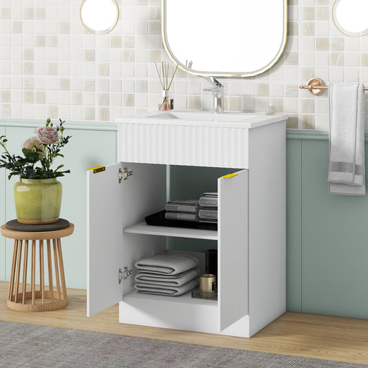 Modern Bathroom Vanity For Small Bathroom, storage Cabinet With Ceramic Sink - White