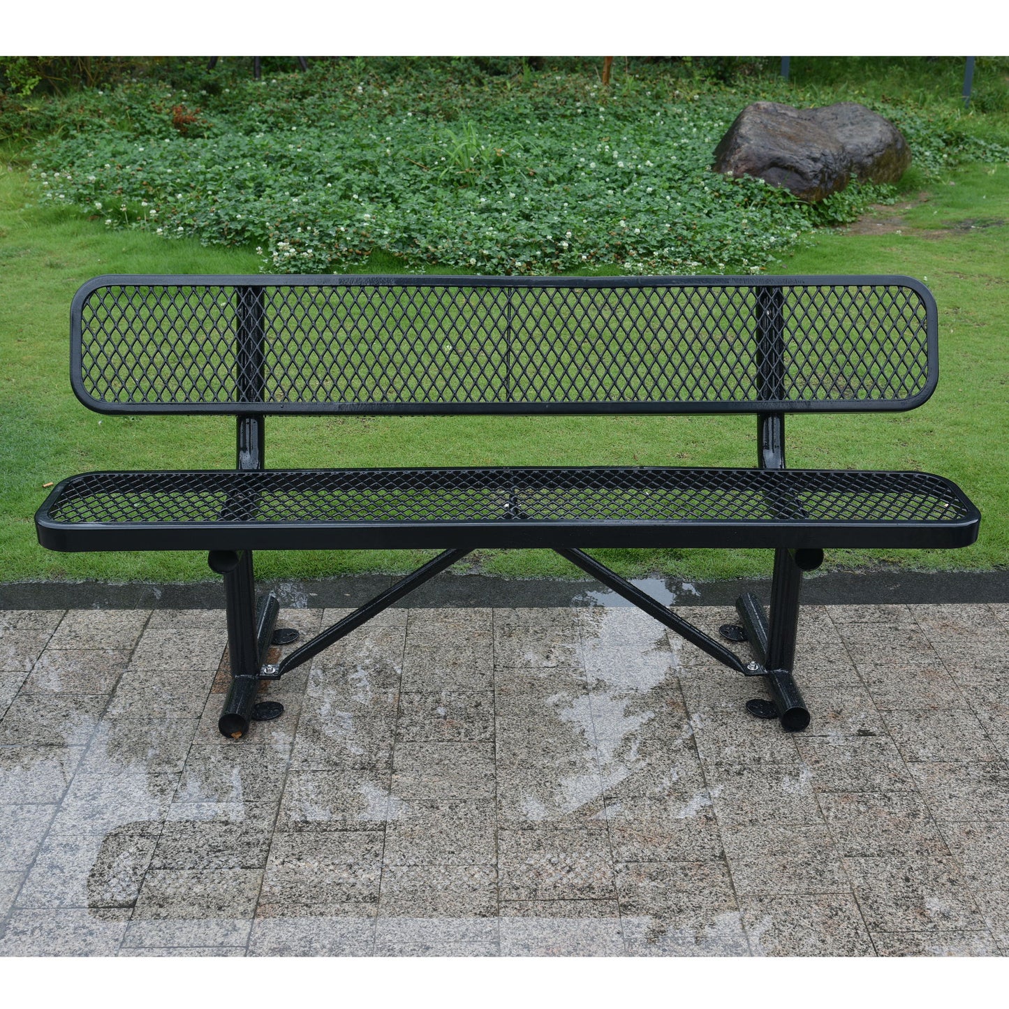 6' Outdoor Steel Bench With Backrest