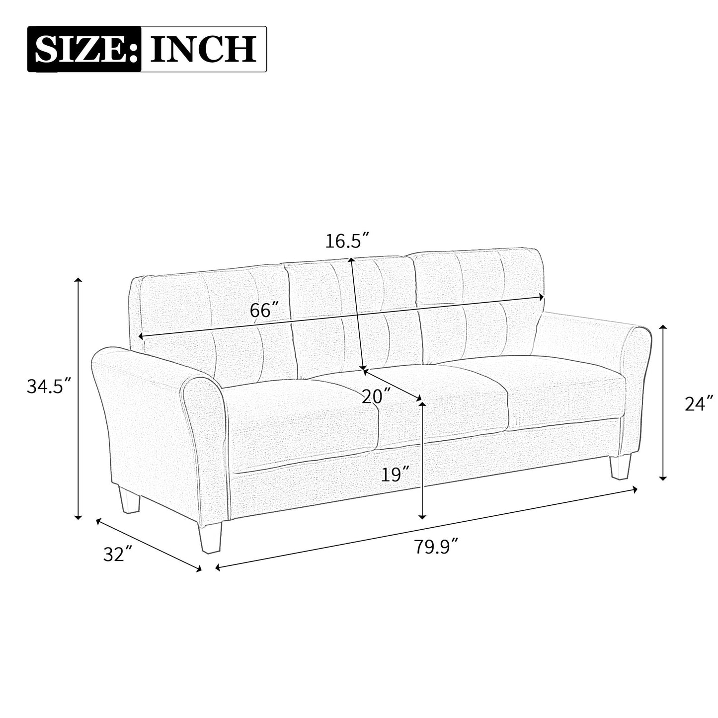 Modern Living Room Sofa Linen Upholstered Couch Furniture For Home Or Office