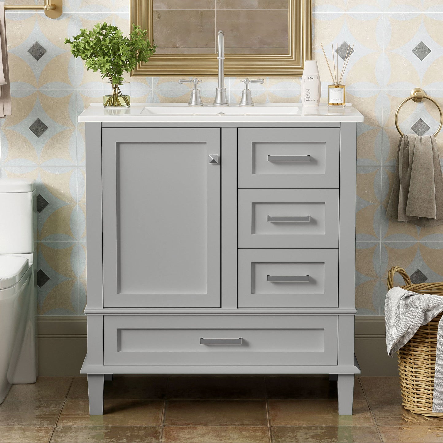 Bathroom Vanity, Modern Bathroom Cabinet With Sink Combo Set, Bathroom Storage Cabinet With A Soft Closing Door And 3 Drawers, Solid Wood Frame