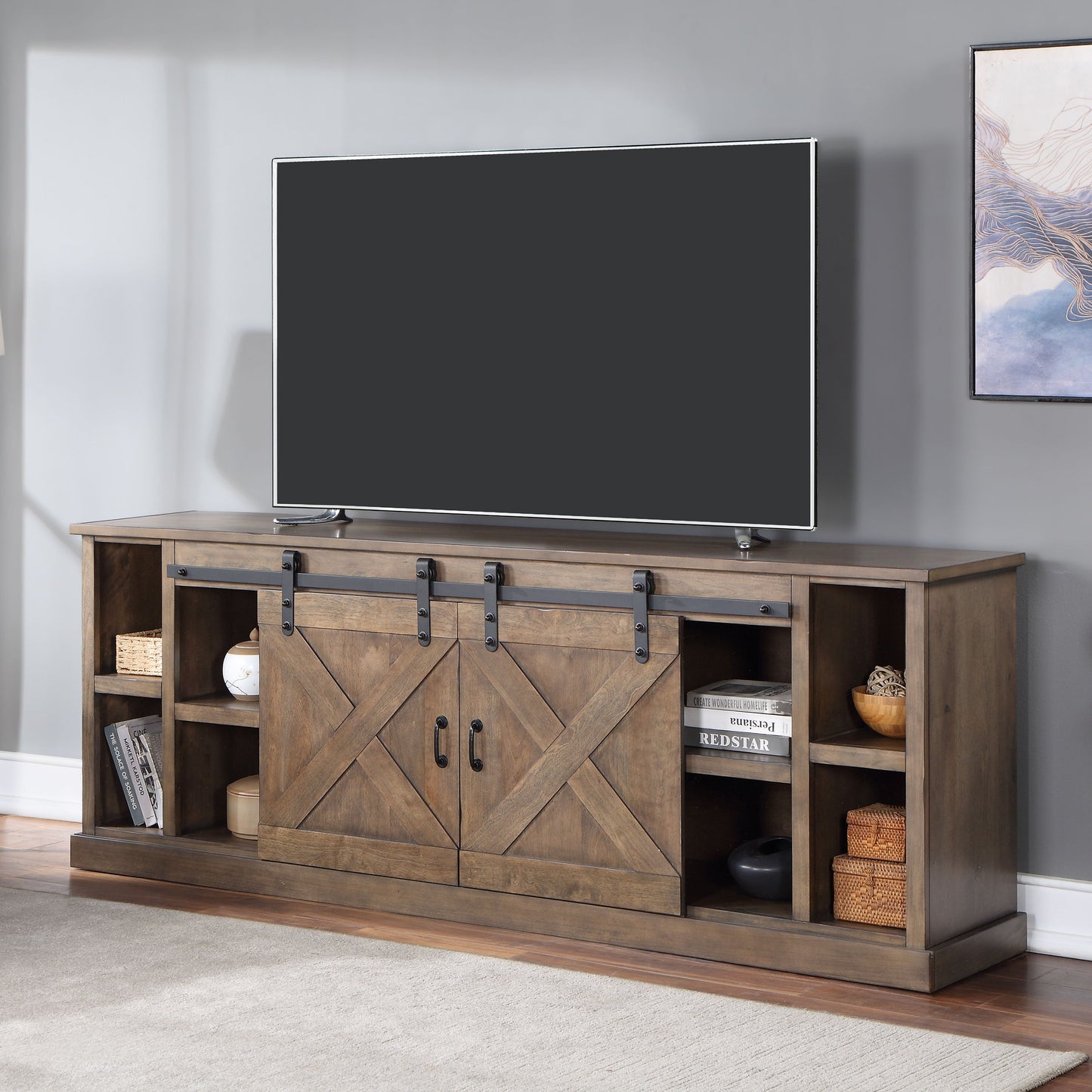 Farmhouse - TV Stand Console - Barnwood