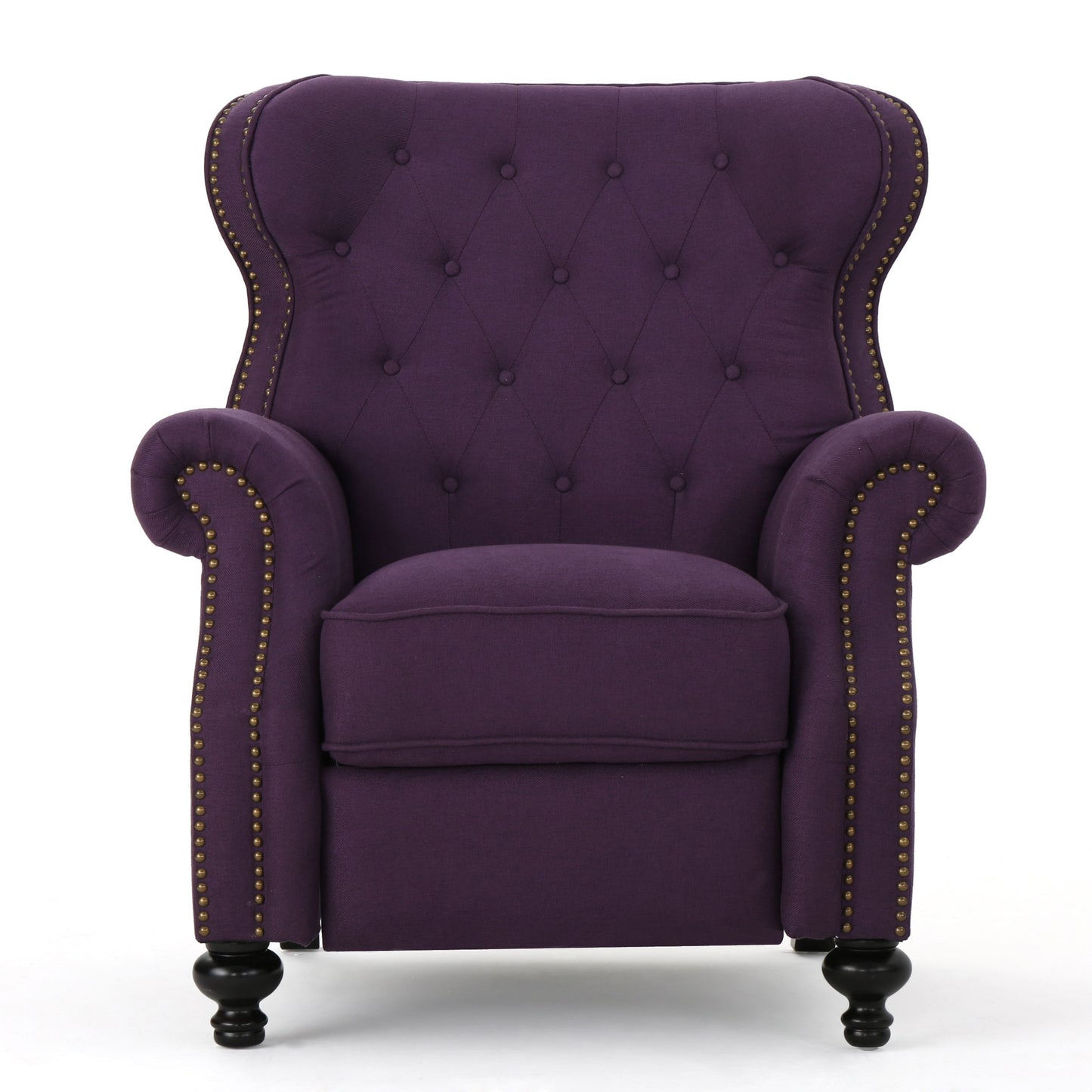 Accented Push Back Recliner Chair With Rolled Arms, Enjoy Cocooning Comfort - Plum