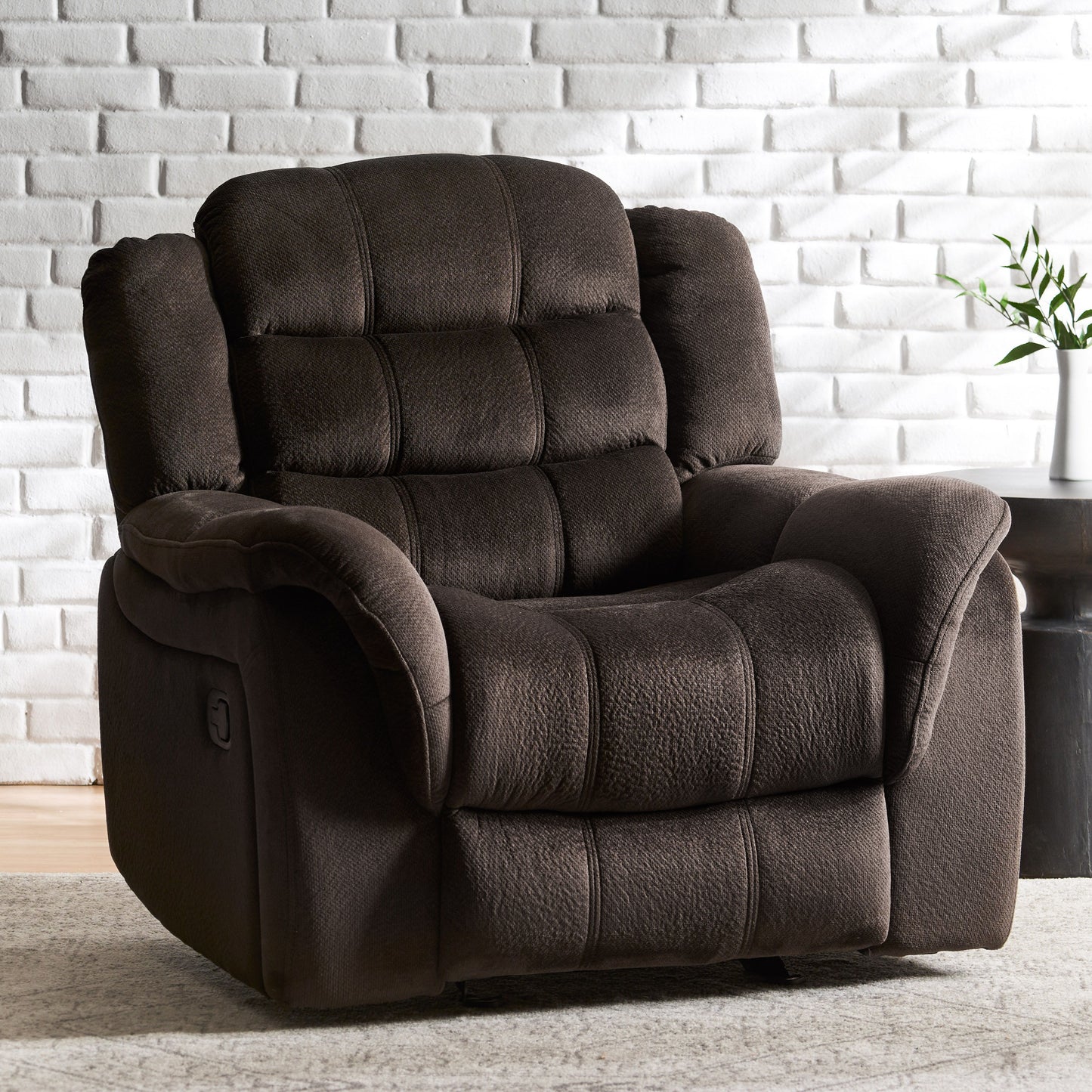 Classic Design, Plush Fabric, Glider Recliner - Brown