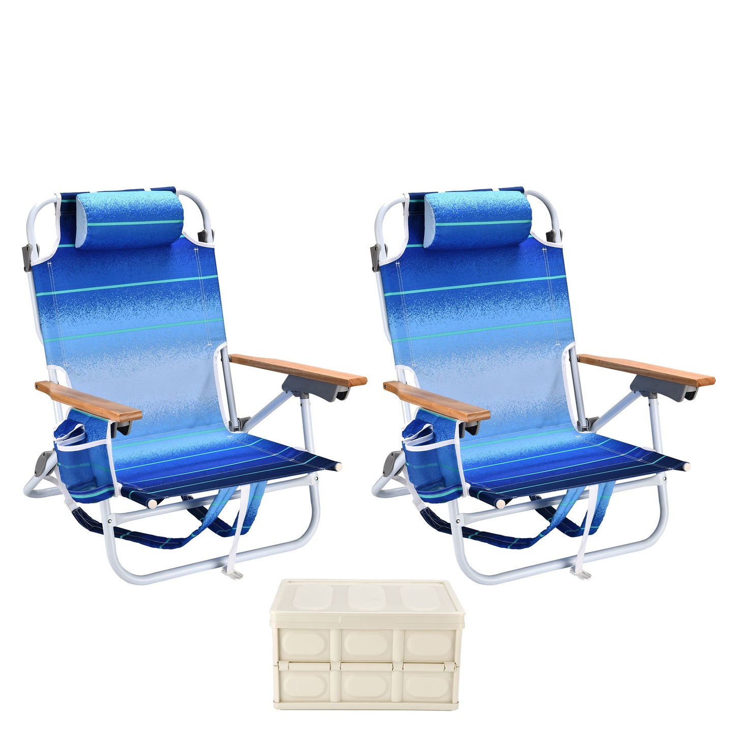 2 Piece Backpack Beach Chairs For Adults Beach Towel Backpack Beach Chairs For Adults 5 Position Chair With Pouch Folding Lightweight Positions Back Pack With Storage Box