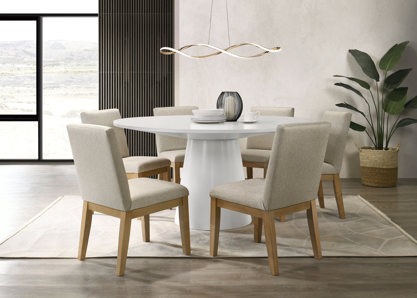 Jasper - White 7 Piece 59"W Round Dining Table Set With Driftwood Finish Chairs