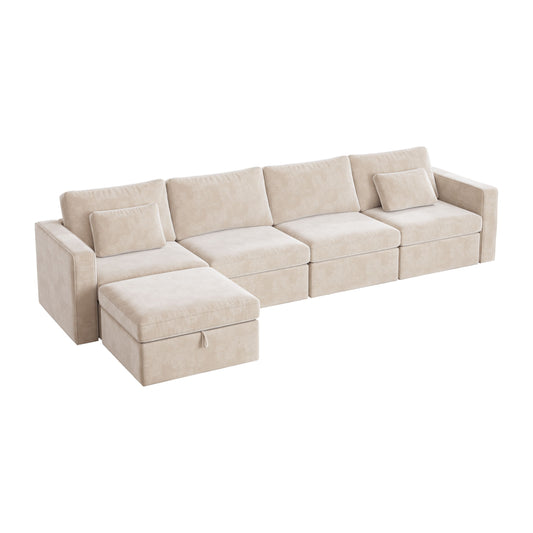 Modern Velvet Modular Sectional Sofa, Convertible Sofa Set With Pillows, Oversized Sectional Couches With Storage Ottomans For Living Room, Loft, Apartment, Office