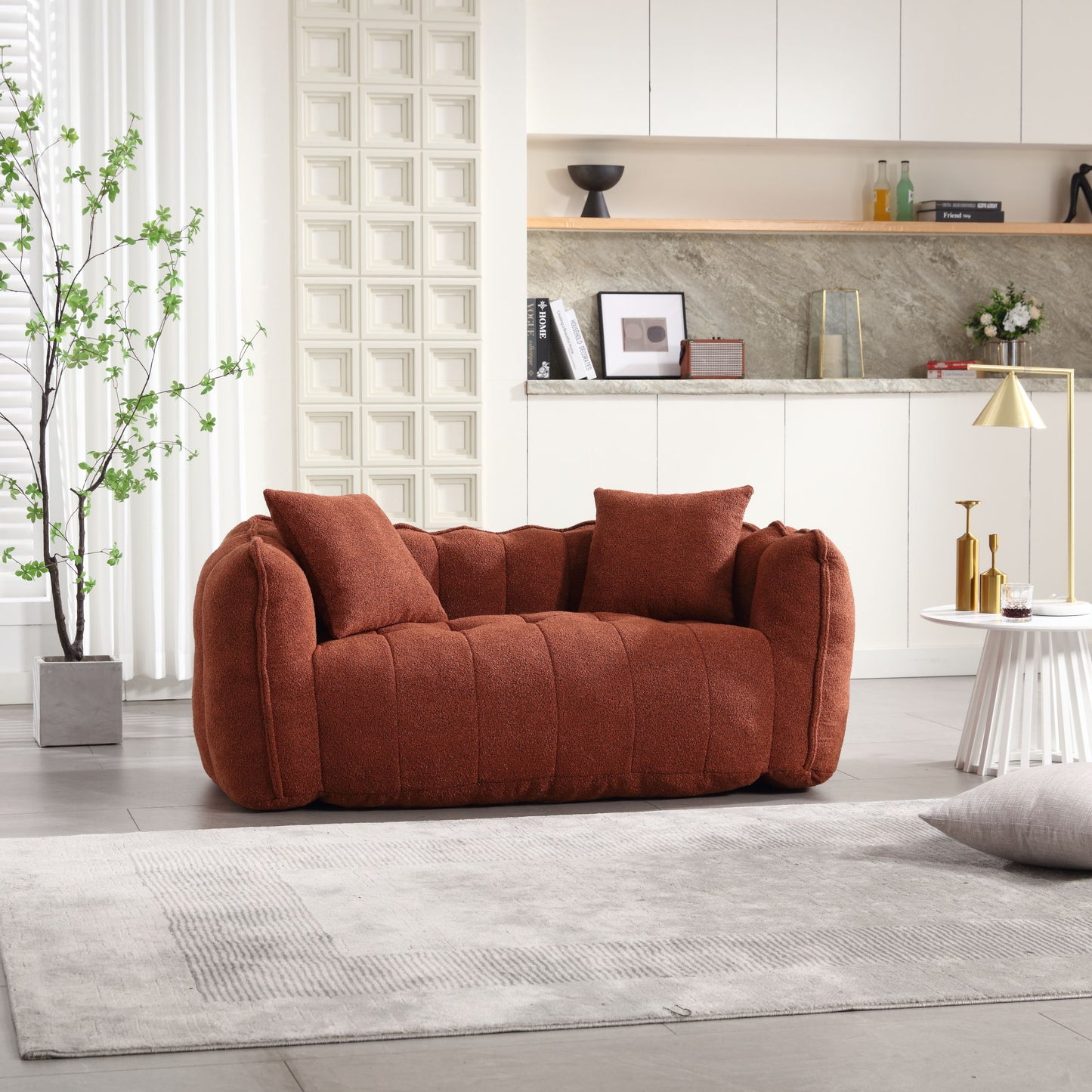 Soft Beanbag Chair With High Resilience Foam Core For Two People, The Comfortable Square Recliner Sofa Is Ideal For Family Members And Friends Engaged In Games, Reading, Watching TV - Red / Brown