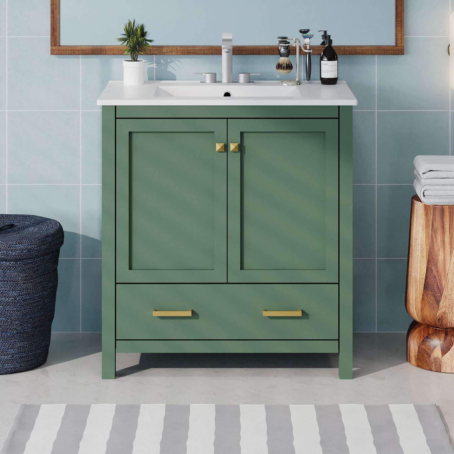 Bathroom Vanity With Single Sink, Combo Cabinet Undermount Sink, Bathroom Storage Cabinet With 2 Doors And A Drawer, Soft Closing, Multifunctional Storage, Solid Wood Frame