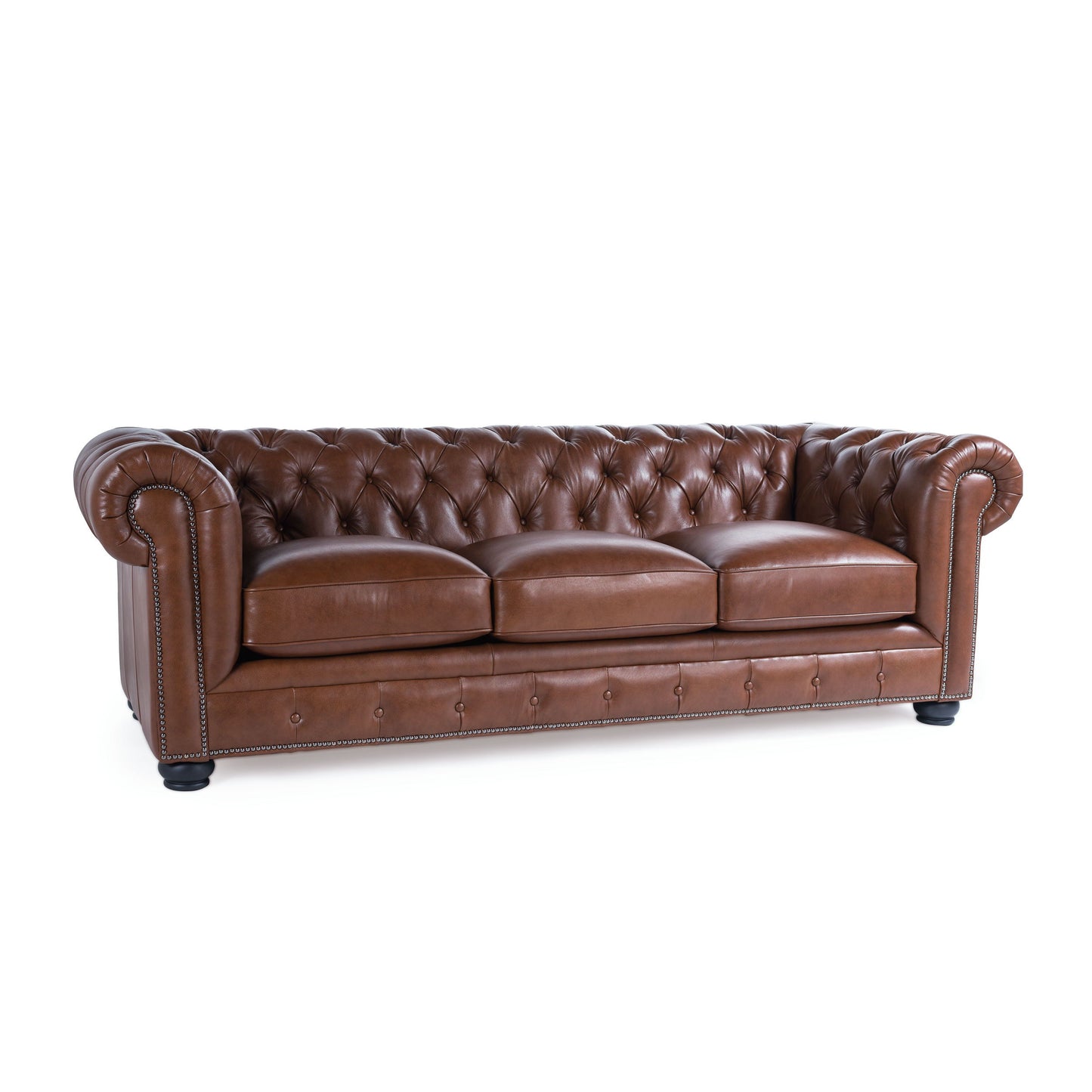 Traditional Tufted Leather Chesterfield Nailhead Sofa - Light Brown