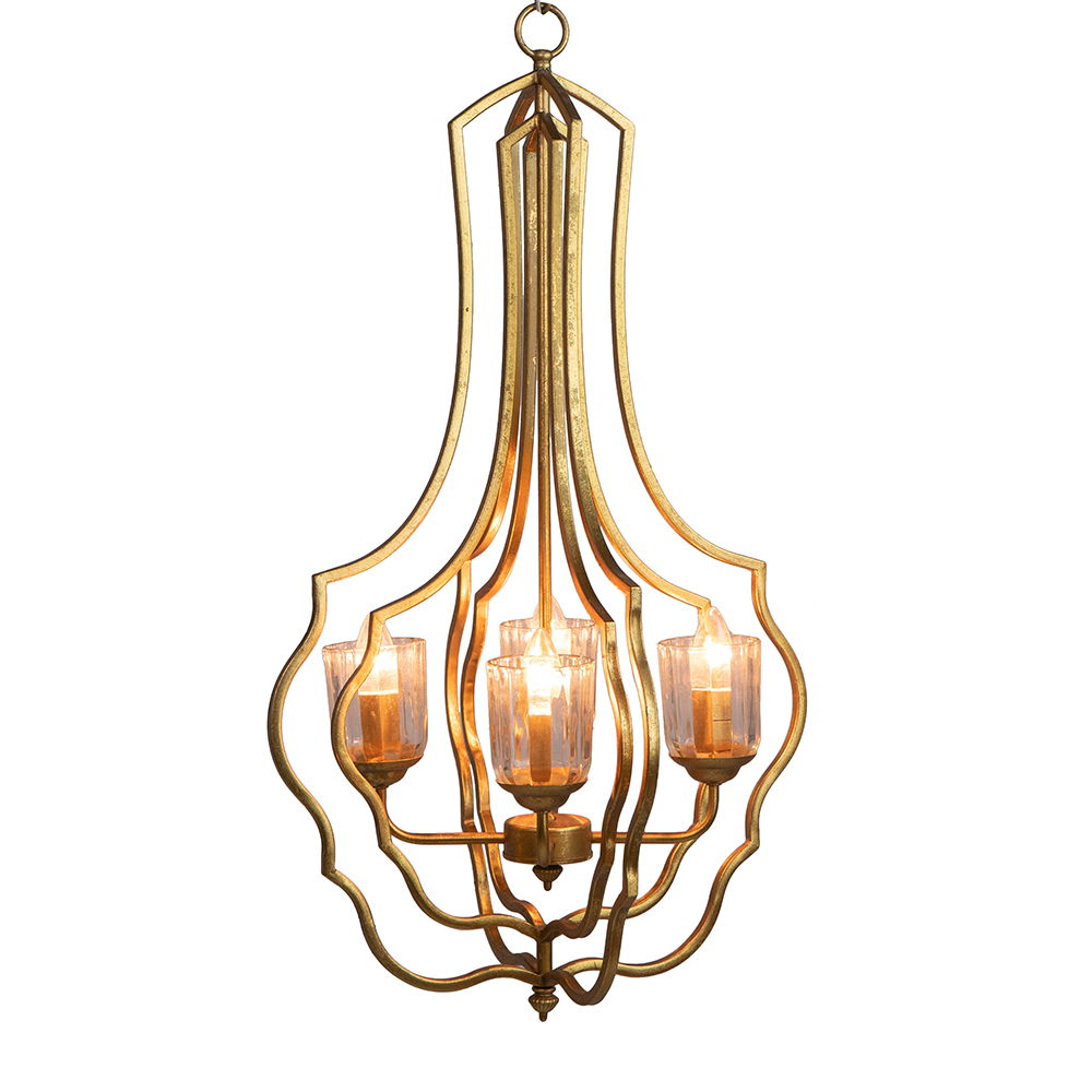 4 Light Metal Chandelier, Hanging Light Fixture With Adjustable Chain For Kitchen Dining Room Foyer, Bulb Not Included - Gold