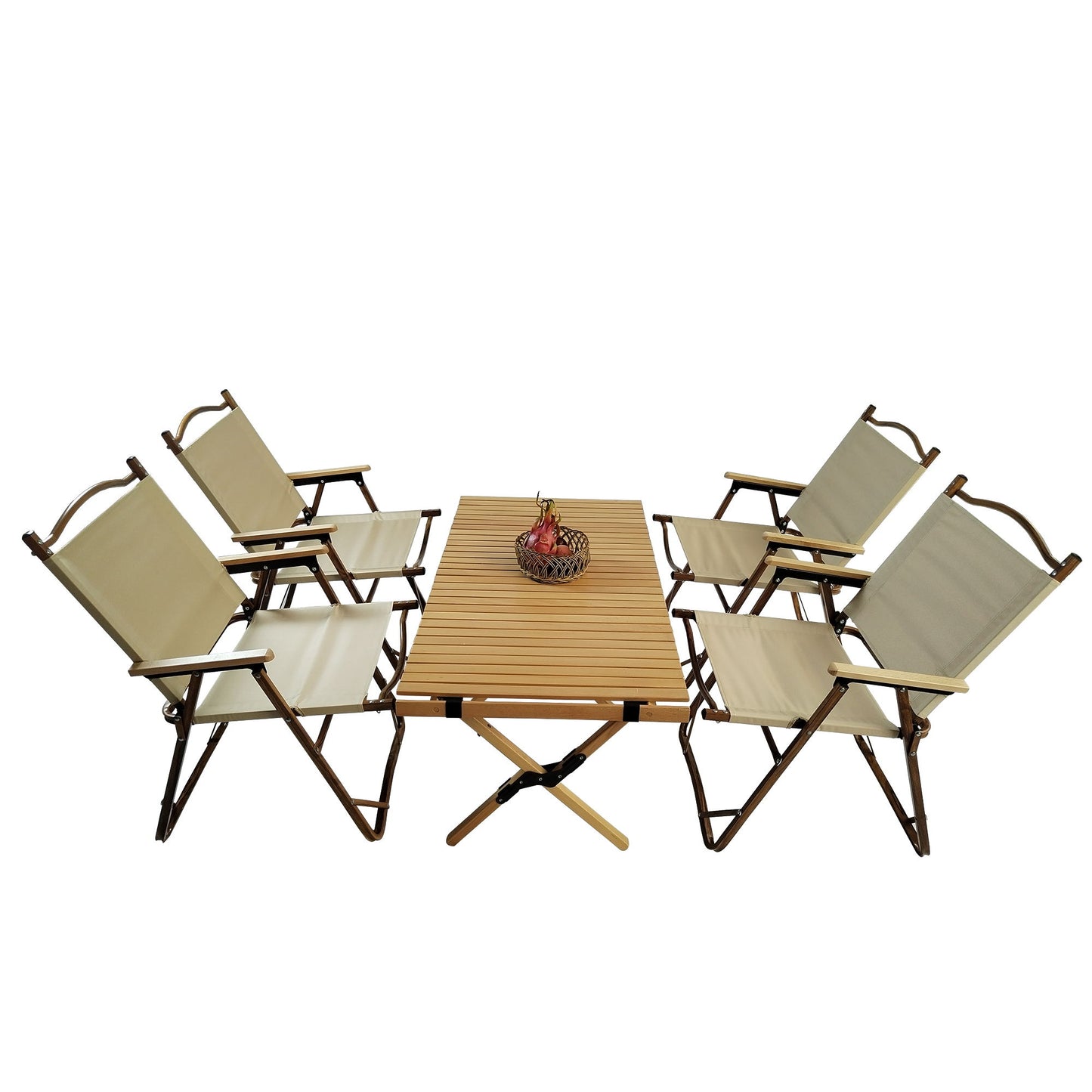 5 Pieces Dining Set, Multi-Function Foldable And Portable, 1 Dining Table & 4 Folding Chairs, Indoor And Outdoor Universal For Children - Natural