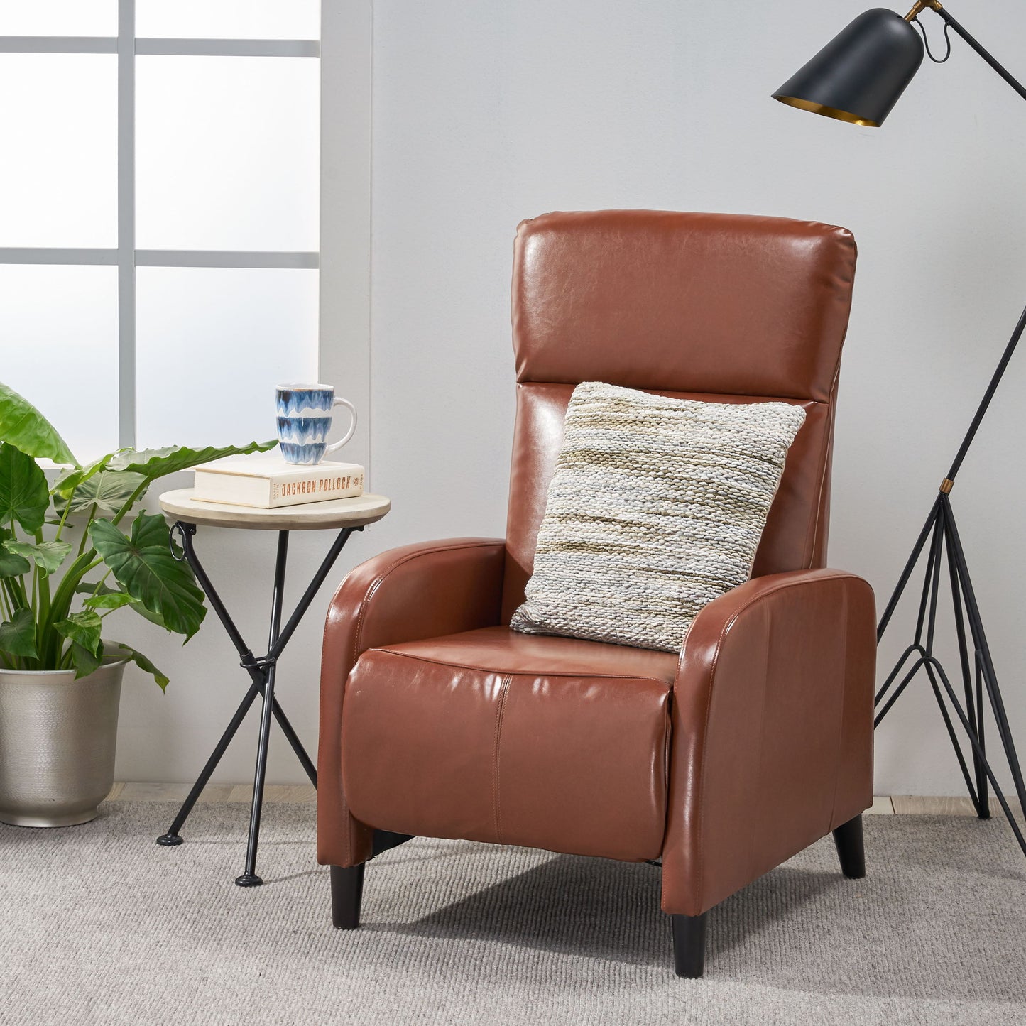 Wide Faux Leather Push Back Standard Recliner - Hazelnut