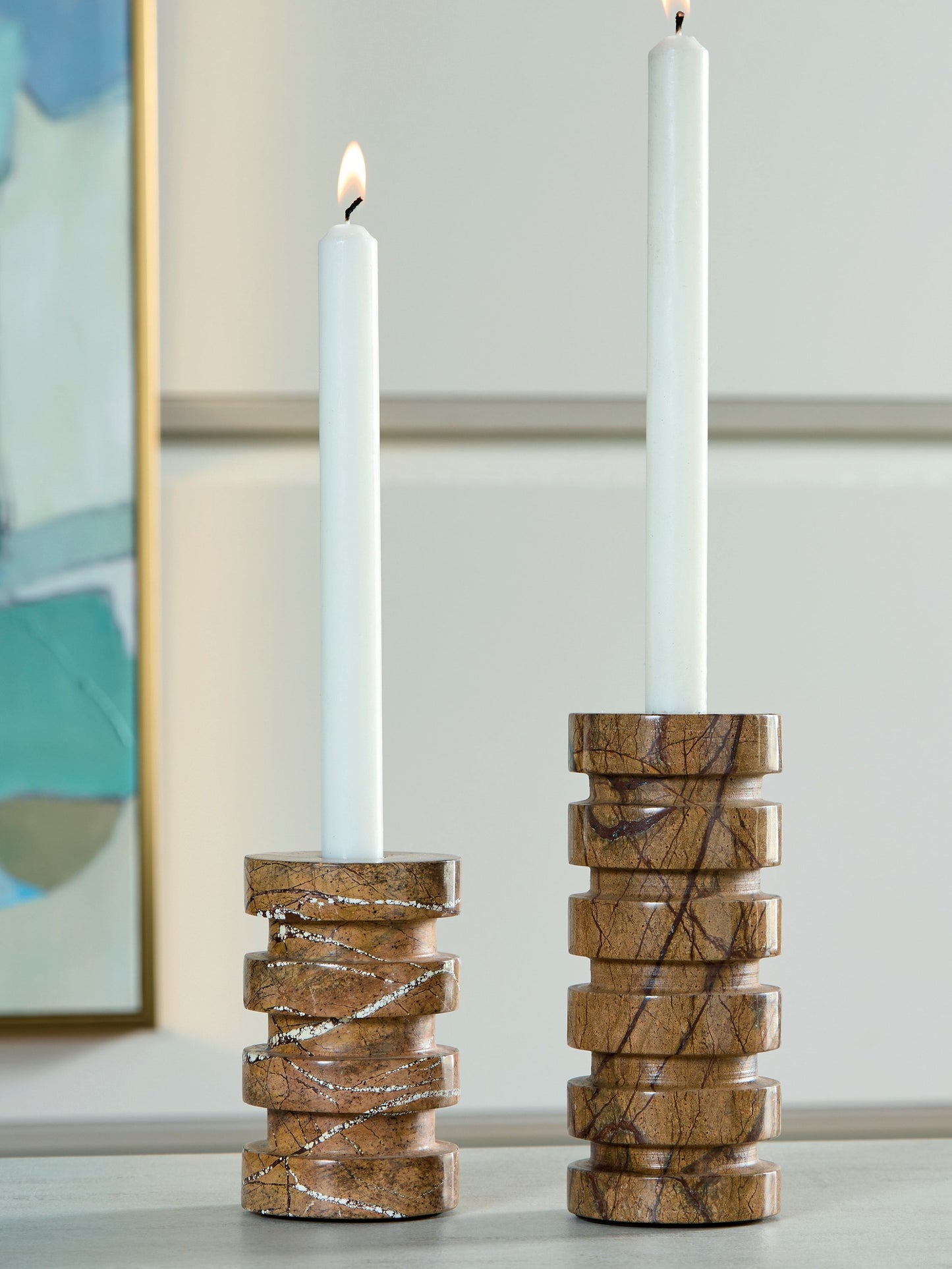 Emsleyfield - Tan - Candle Holder Set (Set of 2)