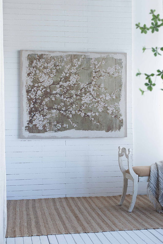 Large Cherry Blossom Canvas Art Print, Home Decor Accent Piece - Gray / White Matte