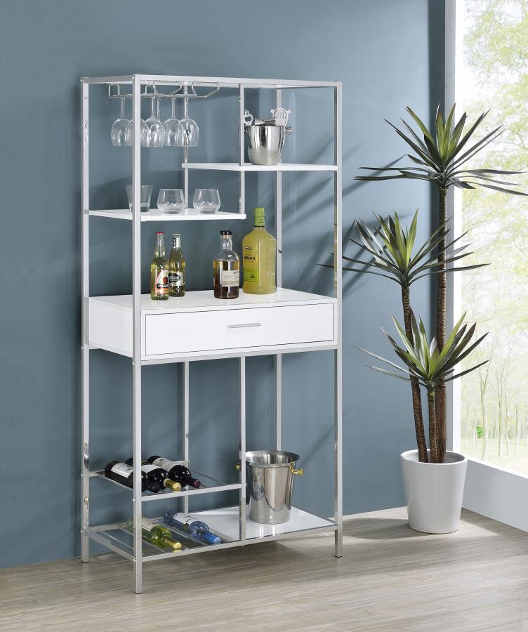 Figueroa - 5-Shelf Wine Storage Bar Cabinet - White High Gloss