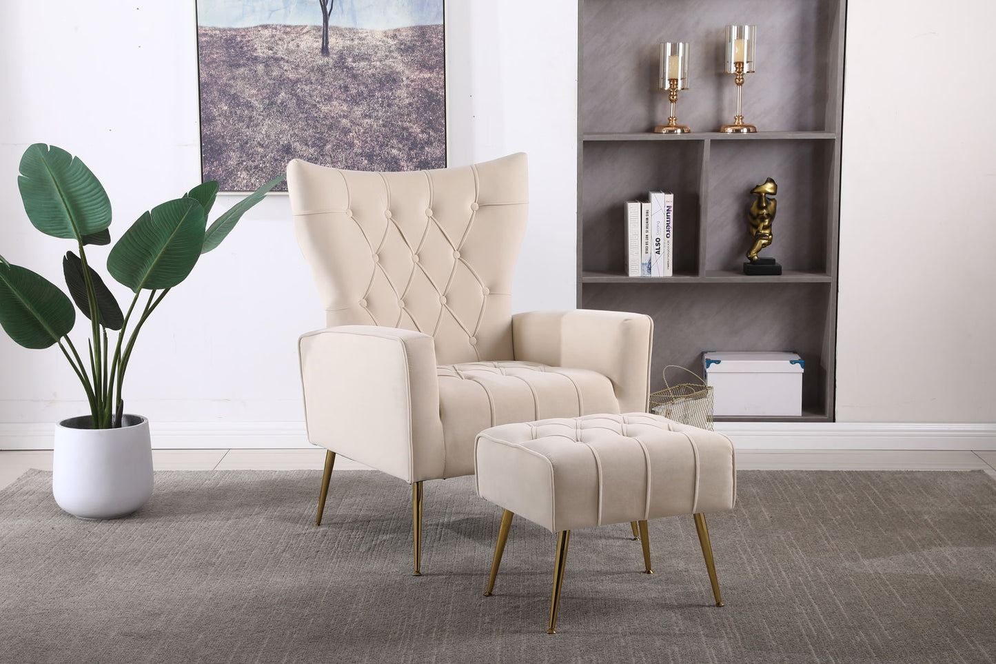 Modern Accent Chair With Ottoman, Comfy Armchair For Living Room, Bedroom, Apartment, Office