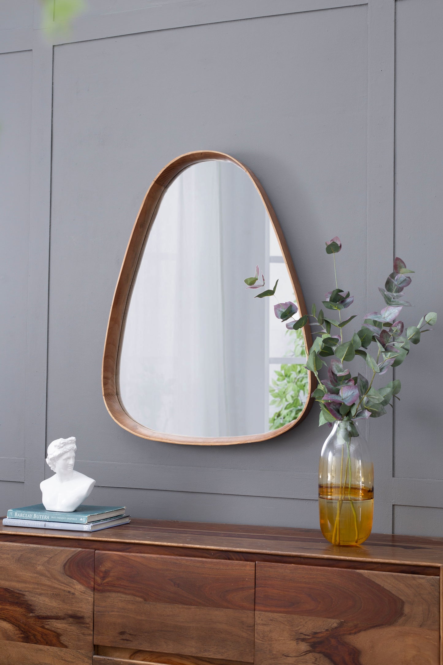 Irrgeular Mirror With Wood Frame, Wall Mirror For Living Room Bathroom Entryway - Brown