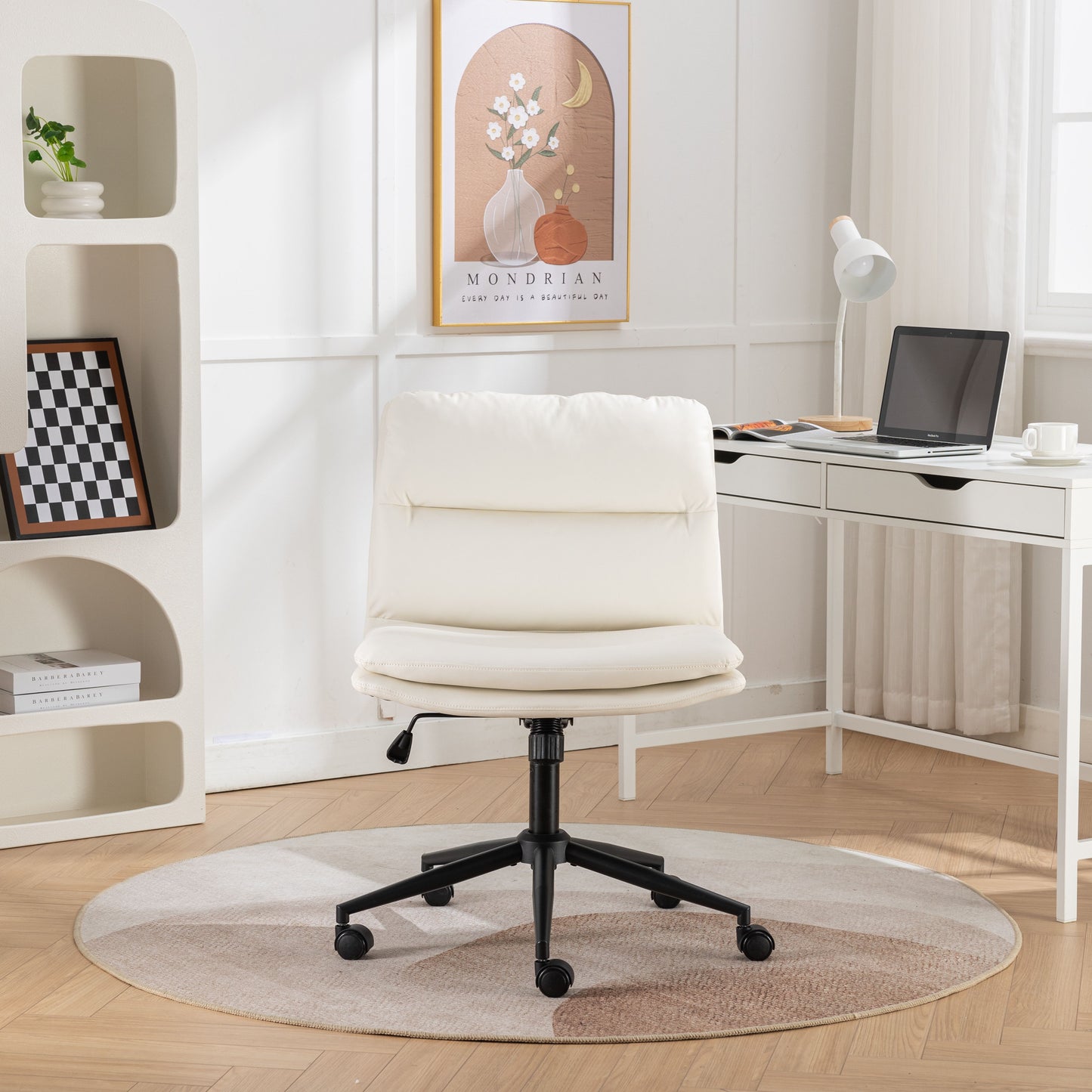 Bizerte - Adjustable Swivel Criss-Cross Chair, Wide Seat / Office Chair / Vanity Chair - White