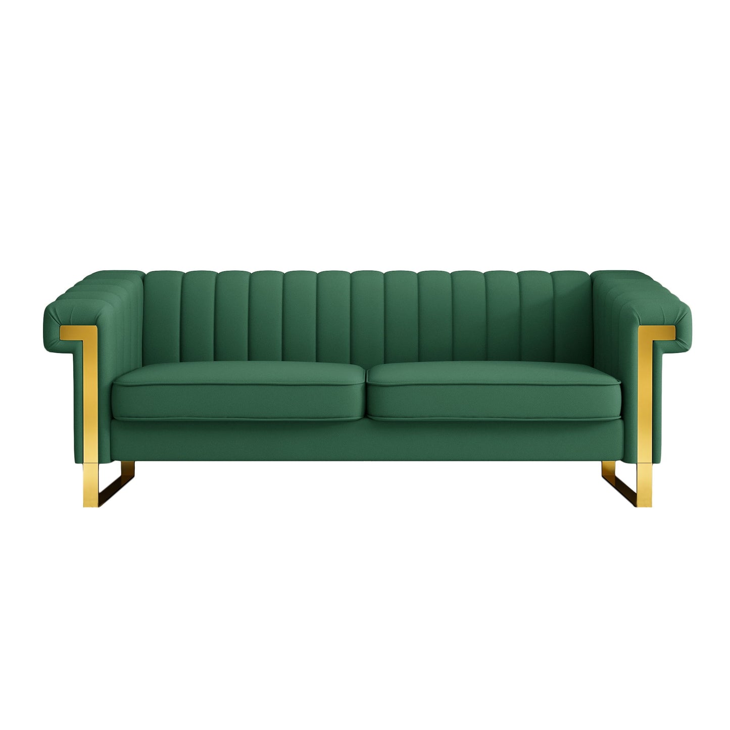 Sofa Modern Sofa With Gold Accents, Sleek Channel-Tufted Upholstery, 3 Seat Couch For Living Room And Office Decor