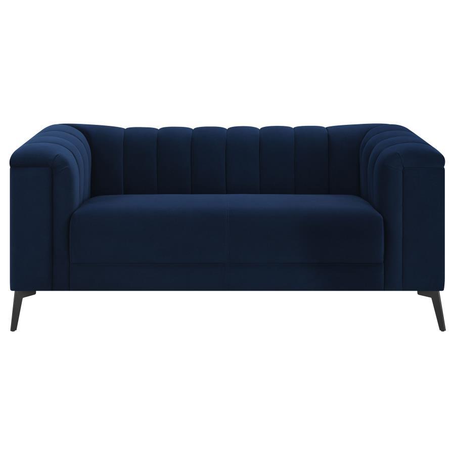 Chalet - Upholstered Tuxedo Arm Tufted Loveseat - Blue