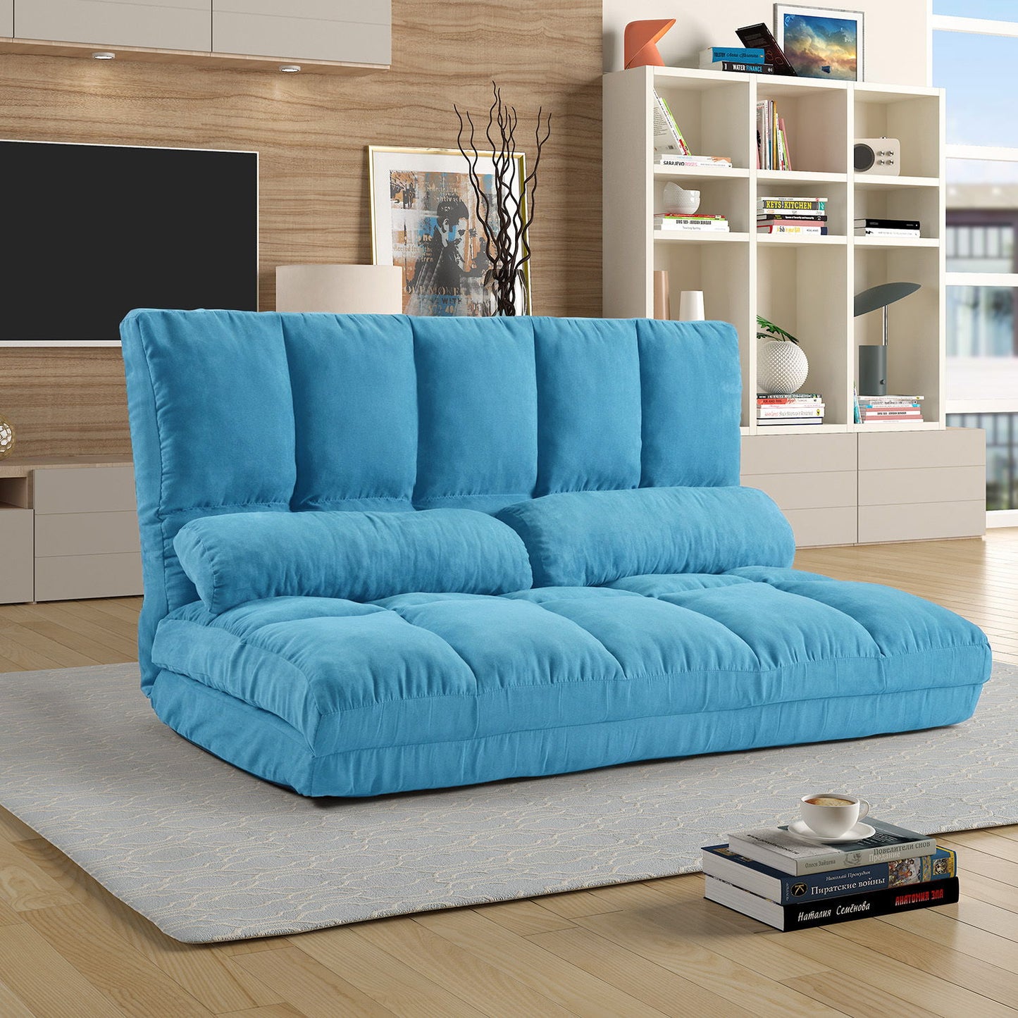 Double Chaise Lounge Sofa Floor Couch And Sofa With Two Pillows