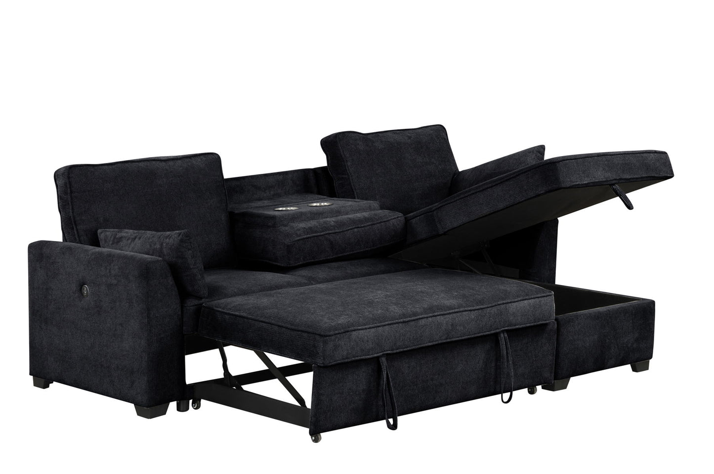 Ember - 92"W Fabric Sleeper Sectional with Reversible Storage Chaise