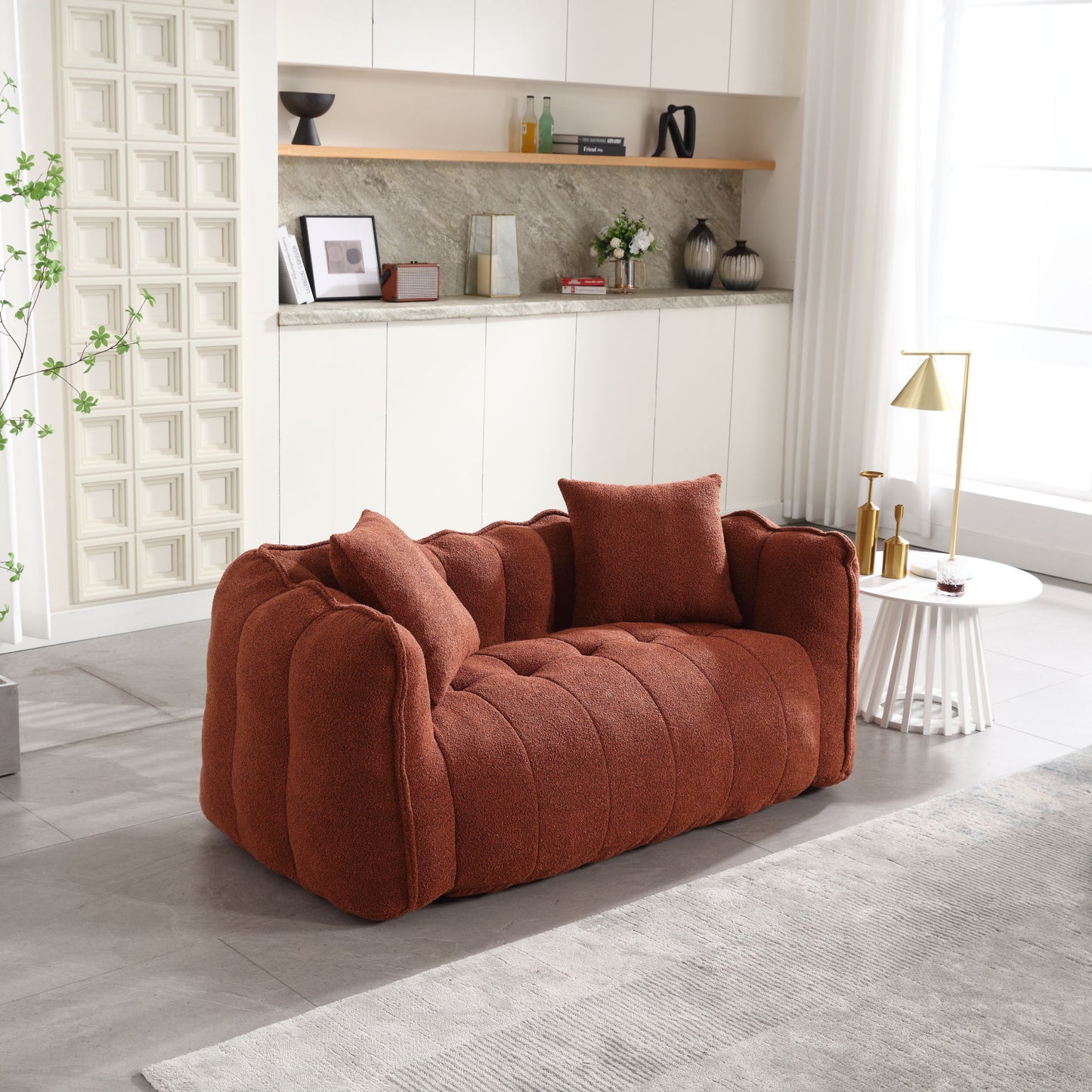 Soft Beanbag Chair With High Resilience Foam Core For Two People, The Comfortable Square Recliner Sofa Is Ideal For Family Members And Friends Engaged In Games, Reading, Watching TV - Red / Brown