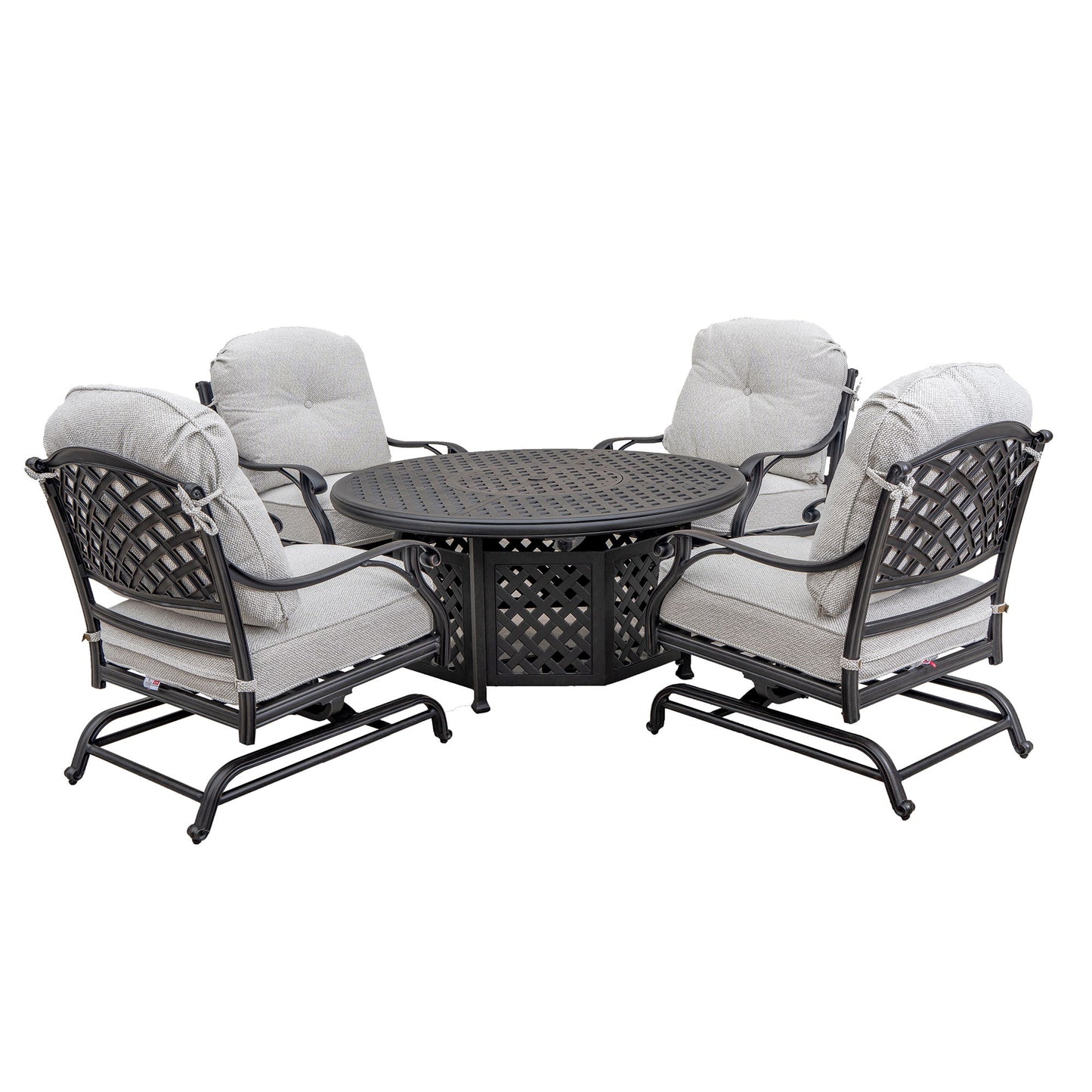 5 Piece Cast Aluminum Chat Fire Pit Set With Cushion