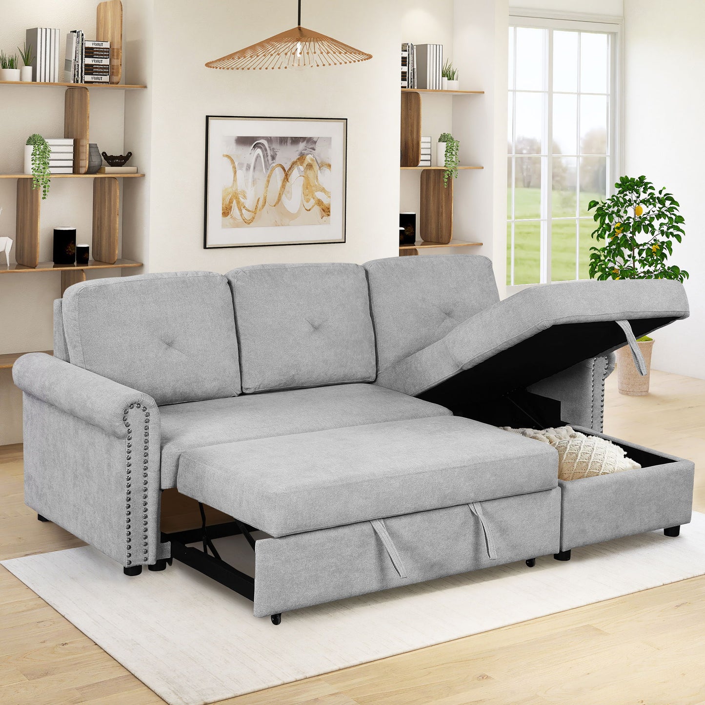 Modern Convertible Sleeper Sofa Bed With Storage Chaise