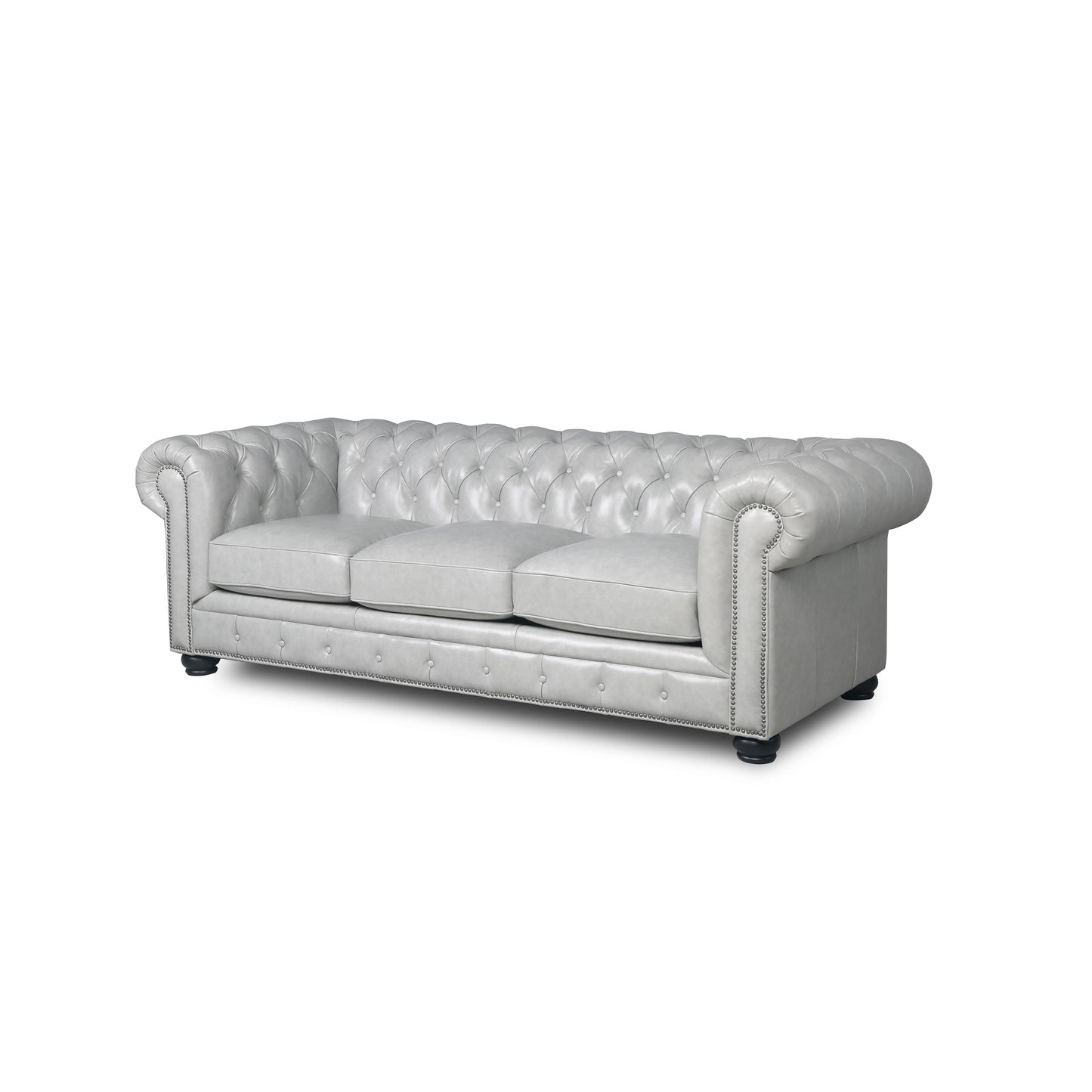 Traditional Tufted Leather Chesterfield Nailhead Sofa