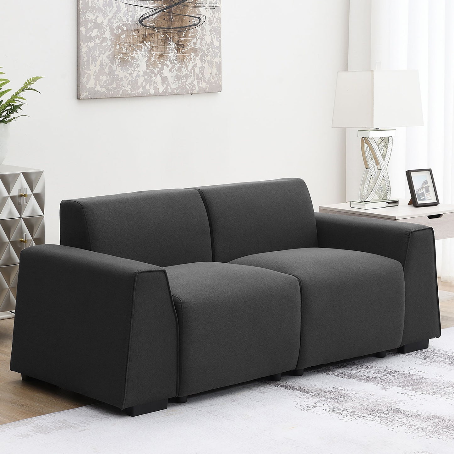 Modern Linen Sofa, Stylish And Minimalist 2-3 Seat Couch, Easy To Install, Exquisite Loveseat With Wide Armrests For Living Room