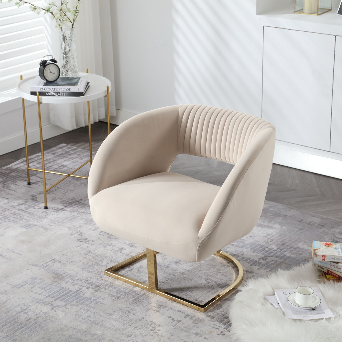 Coolmore - Upholstered Tufted Living Room Chair Textured Linen, Accent Chair With Metal Stand