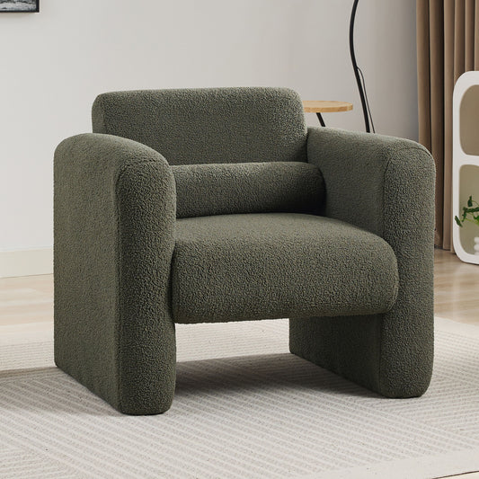 Modern Accent Chair Lambskin Sherpa Upholstered Comfy Reading Arm Chair Soft Padded Armchair With Back And Pillow For Living Room - Seaweed Green