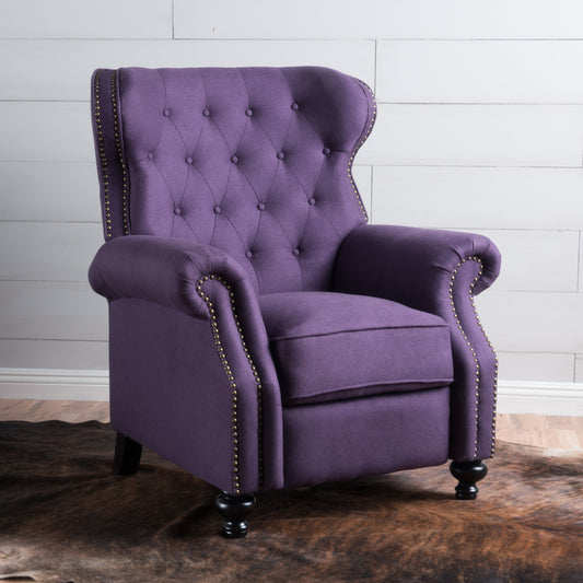 Accented Push Back Recliner Chair With Rolled Arms, Enjoy Cocooning Comfort - Plum