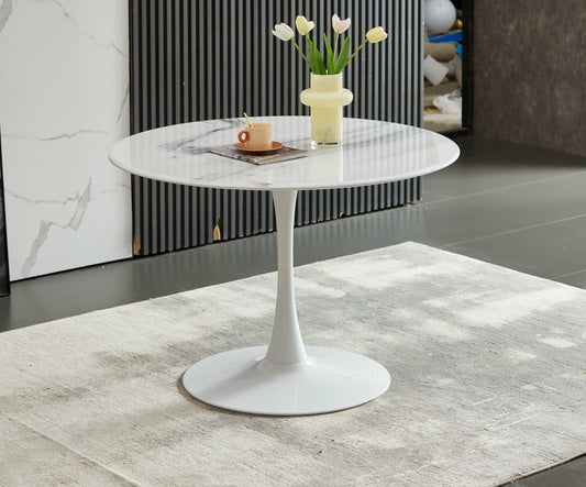 Tulip Table Mid-Century Dining Table With Round MDF Table Top, Pedestal Dining Table, End Table Leisure Coffee Table - White