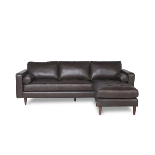 Mid-Century Tufted Leather Sectional With Reversible Chaise