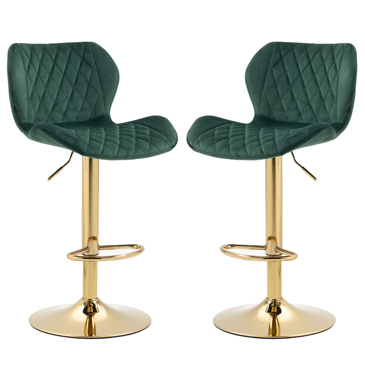 Velvet Adjustable Swivel Bar Stools (Set of 2) Modern Counter Height Barstools With Golden Color Base