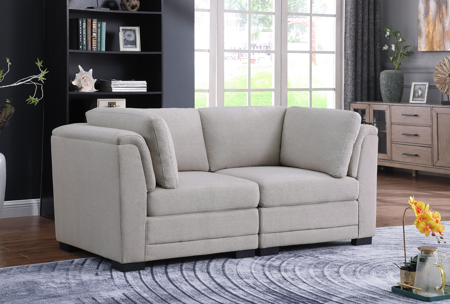 Kristin - Linen Fabric Loveseat - Light Gray