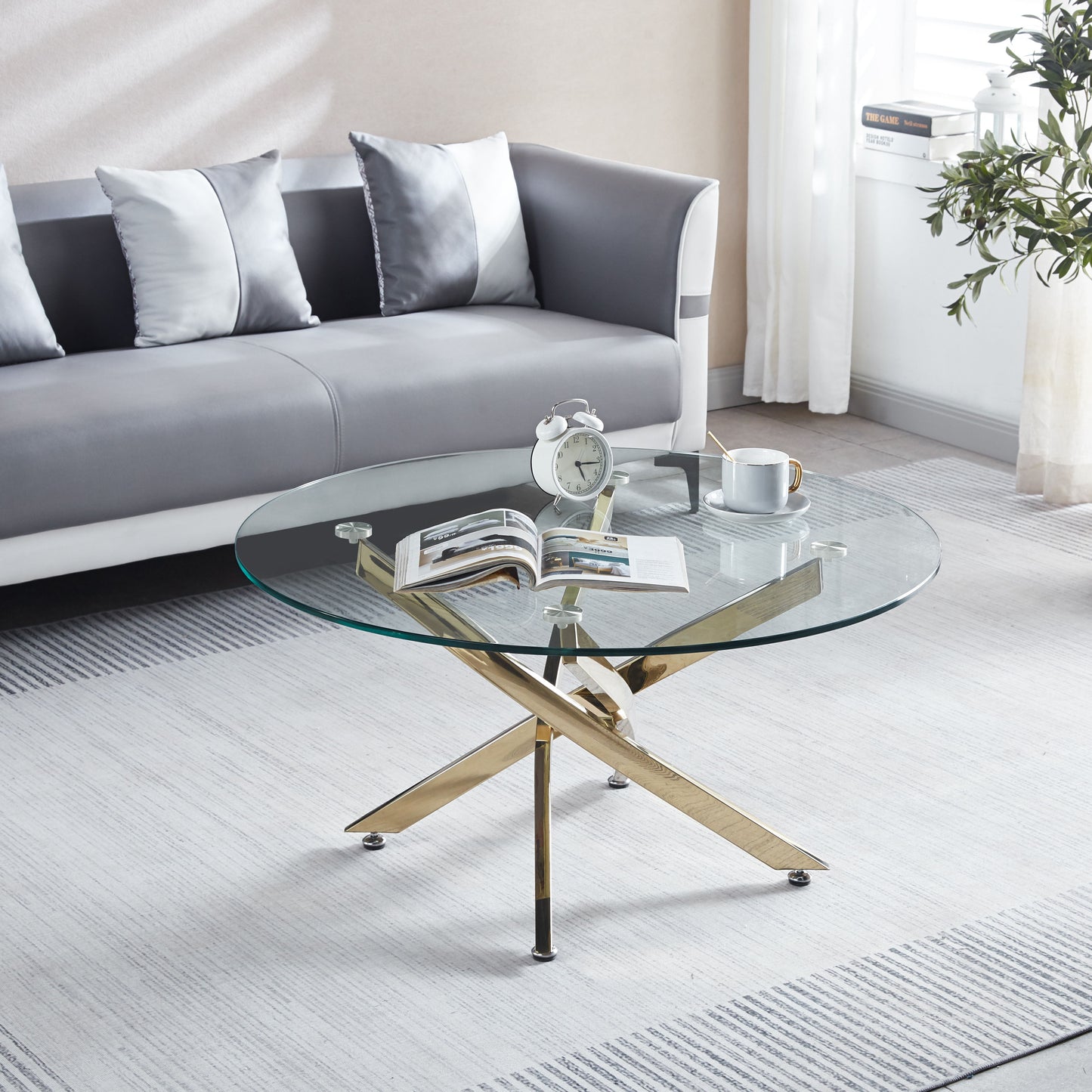 Modern Round Tempered Glass Coffee Table With Chrome Legs