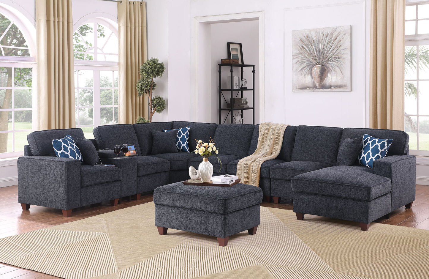 Sarah - Upholstered Sectional With Ottoman