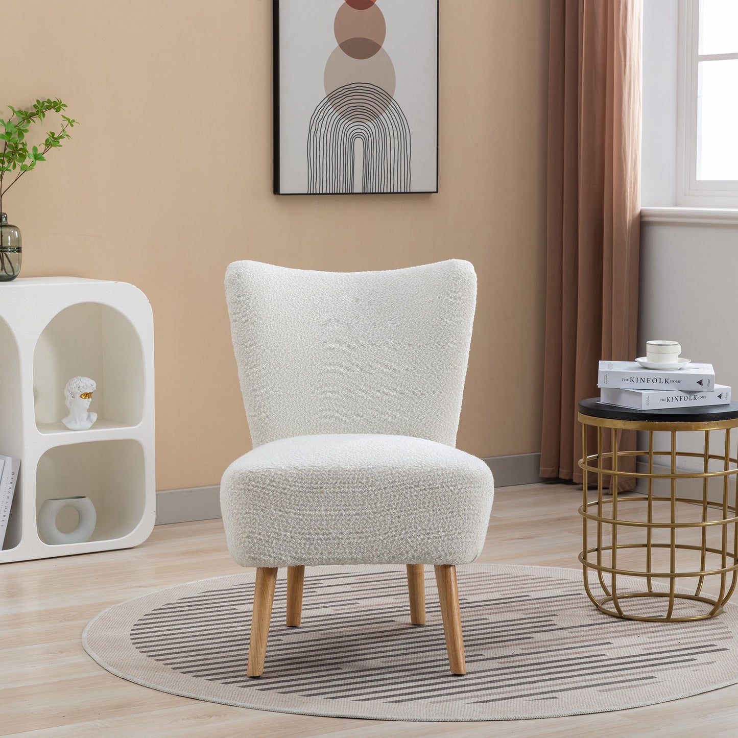 Boucle Upholstered Armless Accent Chair Modern Slipper Chair, Cozy Curved Wingback Armchair, Corner Side Chair For Bedroom Living Room Office Cafe Lounge Hotel