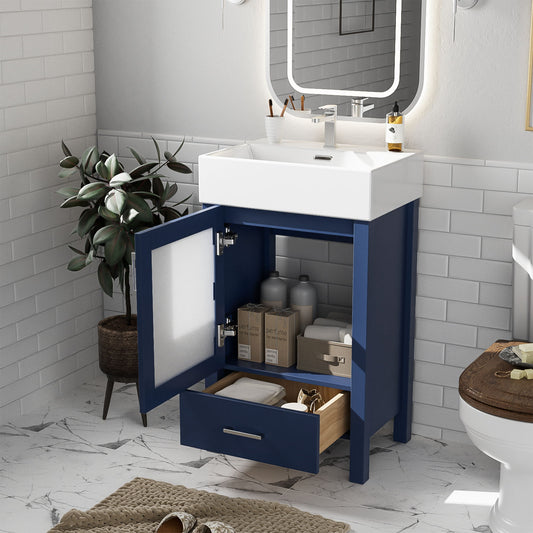 Bathroom Vanity With Ceramic Sink And Ample Storage, Ideal For Small Bathrooms