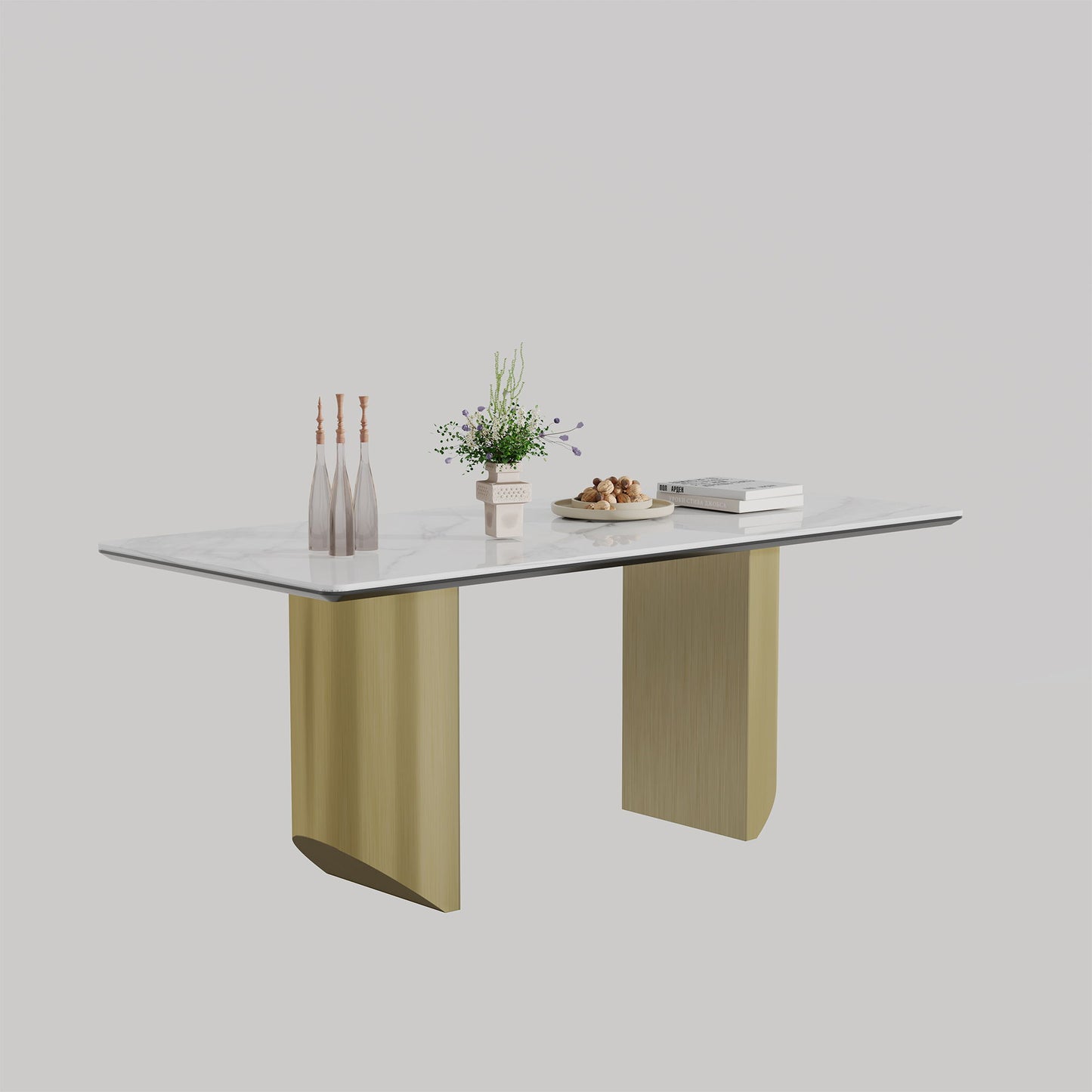 Sintered Stone Composite Tempered Glass Top Dining Table With Stainless Steel Base