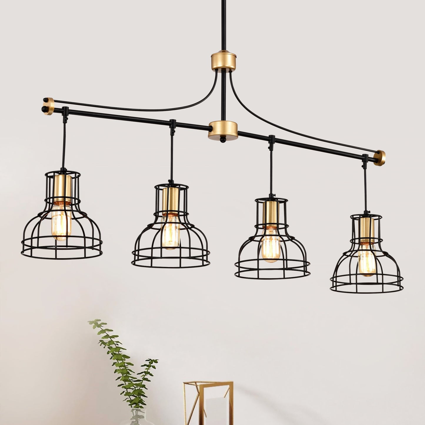 Dining Room Light Fixture / Chandelier Table, 40 -" Hanging For Farmhouse Linear Chandeliers, 5 Light Kitchen Island Lighting Ceiling Chandelier, With Metal Lampshade - Gold / Matte Black