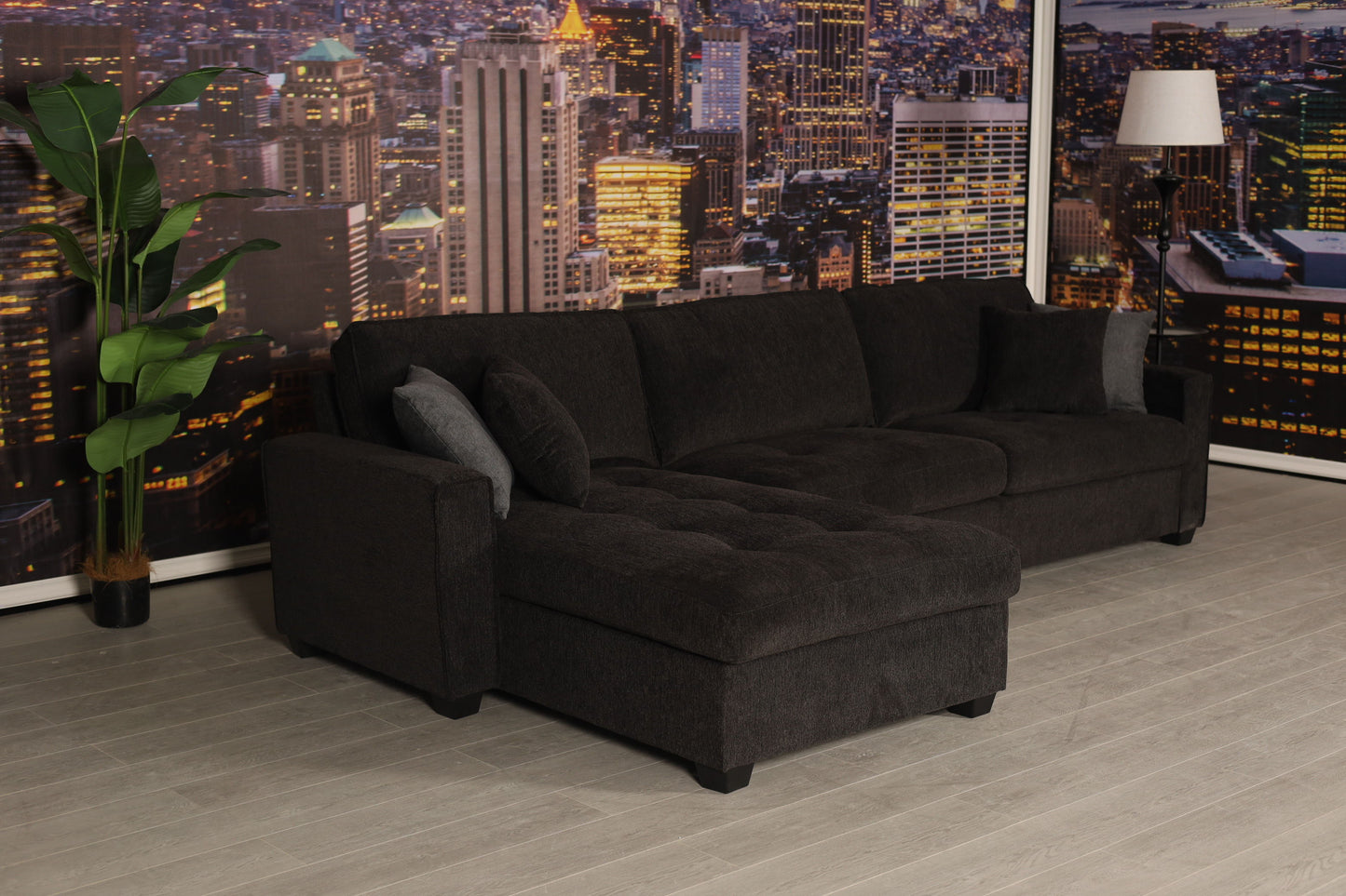 Polaris - Fabric Wide Reversible Sectional Sofa - Black