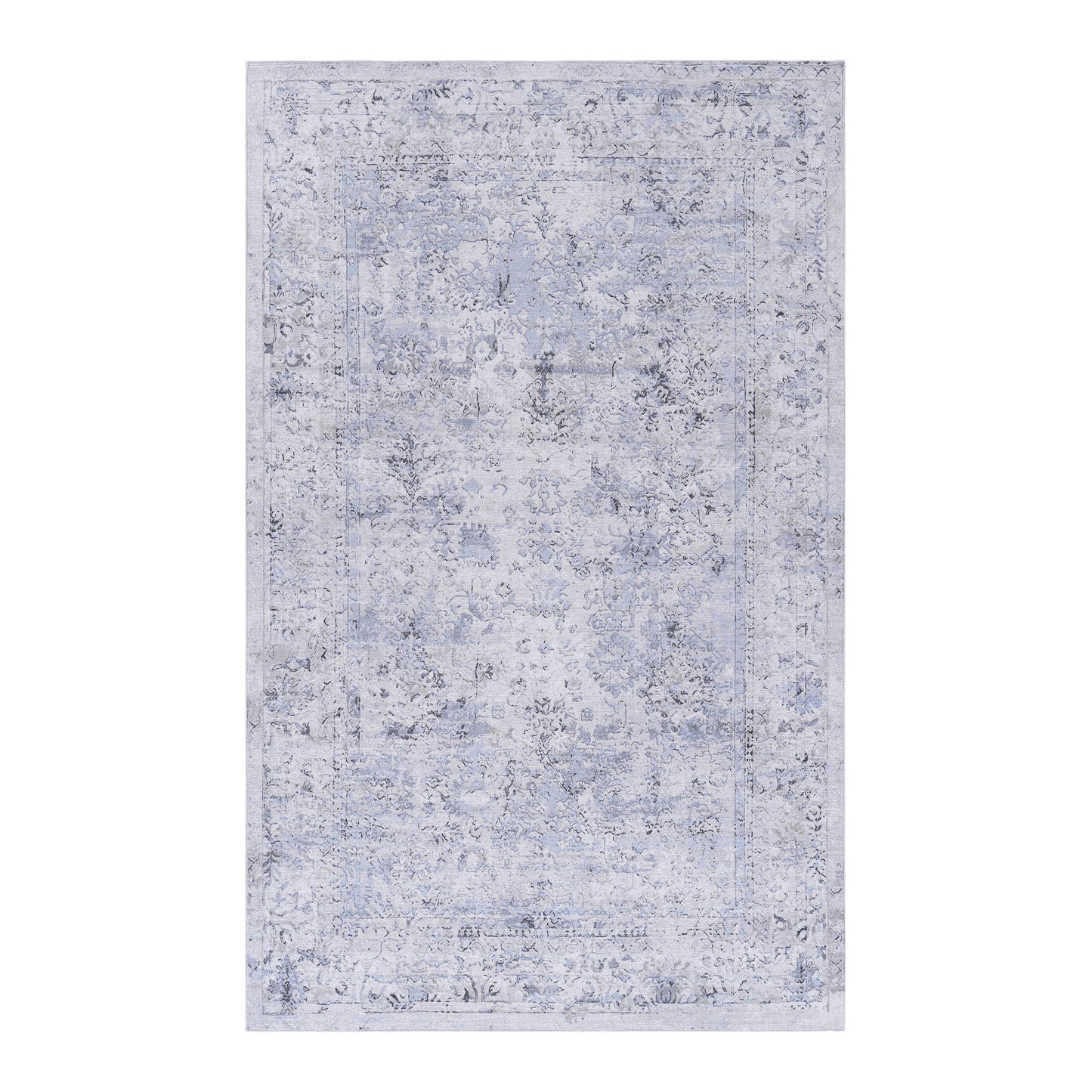 2' x 3' Machine Washable Area Rugs, Low-Pile, Non-Slip, Non-Shedding, Foldable, Kid & Pet Friendly Area Rugs For Living Room, Bedroom, Kitchen, Dining Room Rug, Perfect Gifts - Blue / Cream