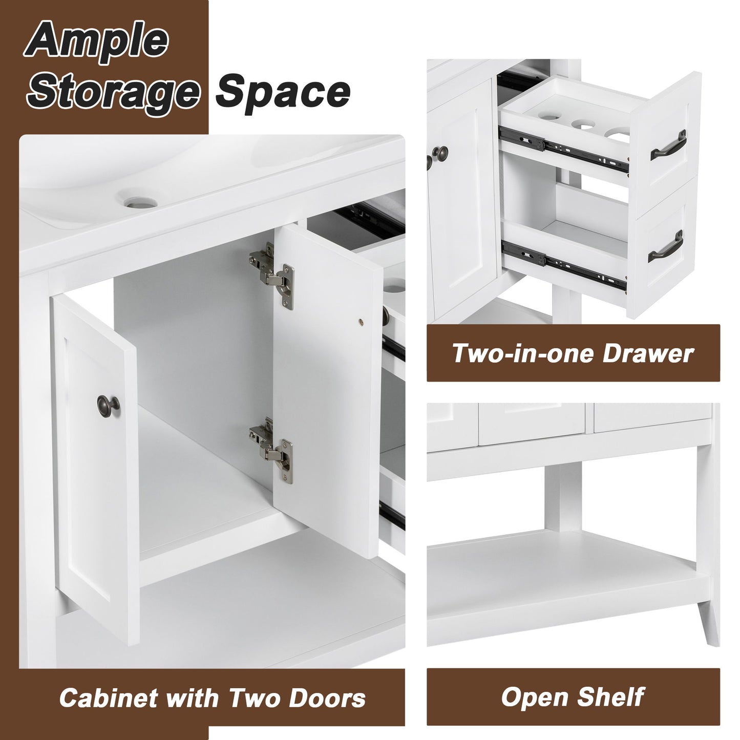 Bathroom Vanity Without Sink Top, Cabinet Base Only, Vanity With Multi-Functional Drawer - White