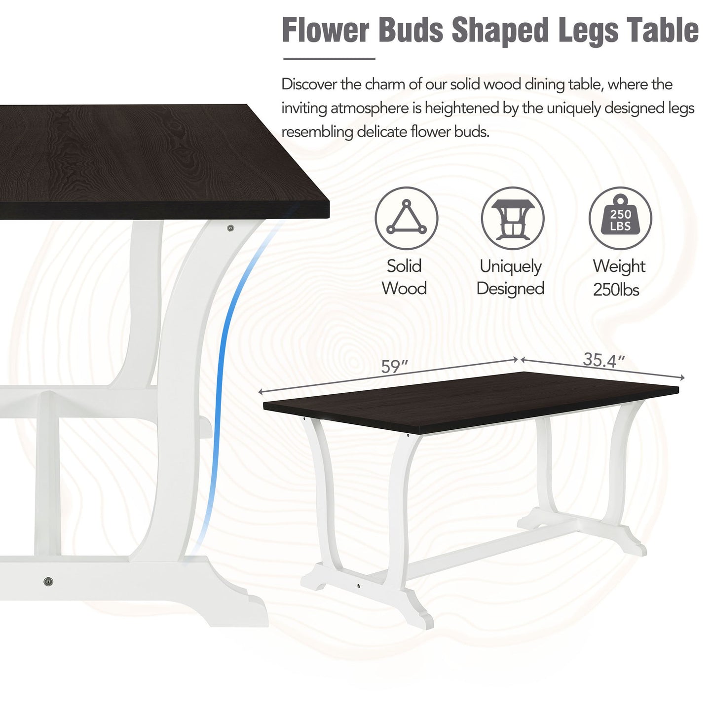 Topmax - 6 Piece Farmhouse Trestle Dining Table Set With Upholstered Dining Chairs And Bench - White