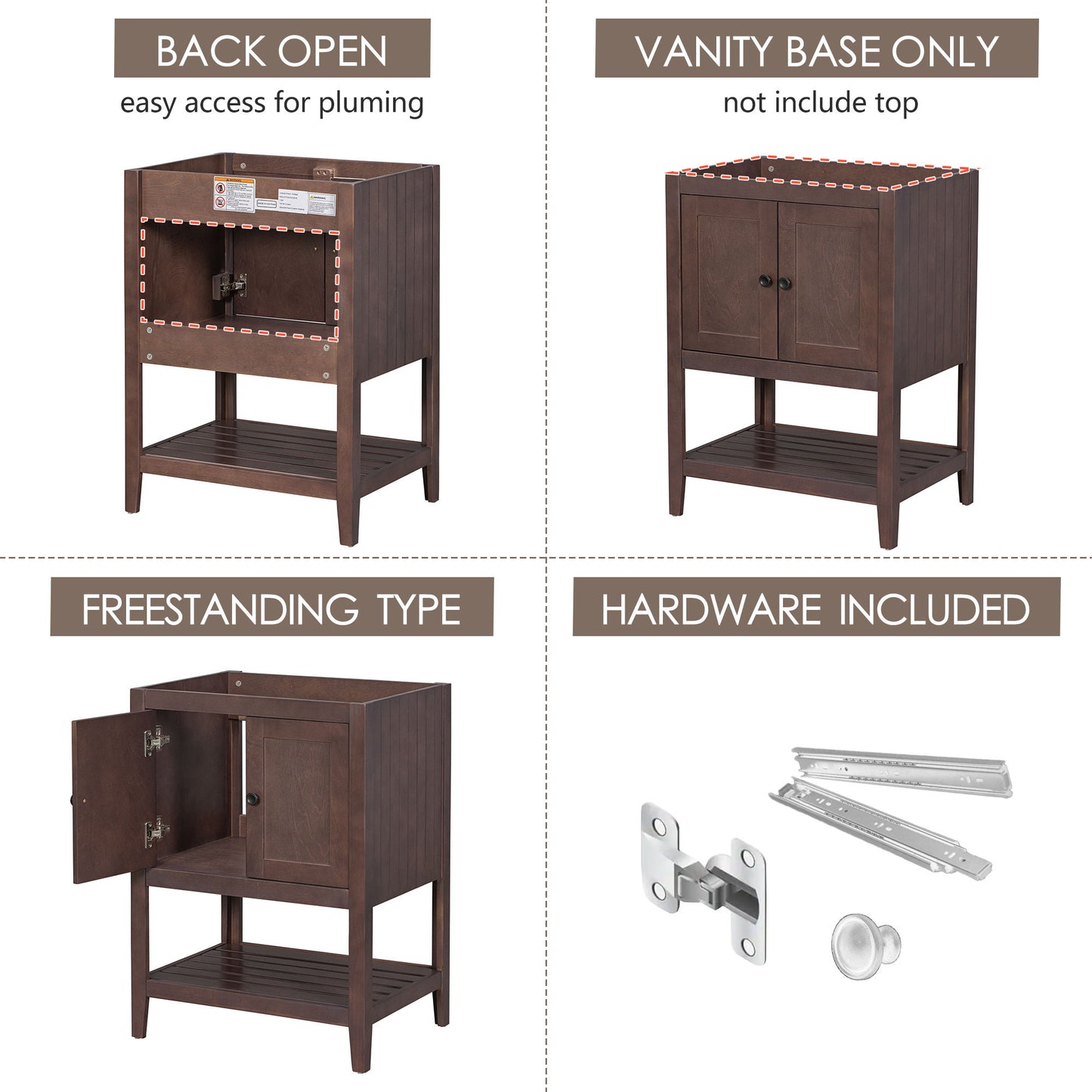 Bathroom Vanity Base Only, Soild Wood Frame, Bathroom Storage Cabinet With Doors And Open Shelf