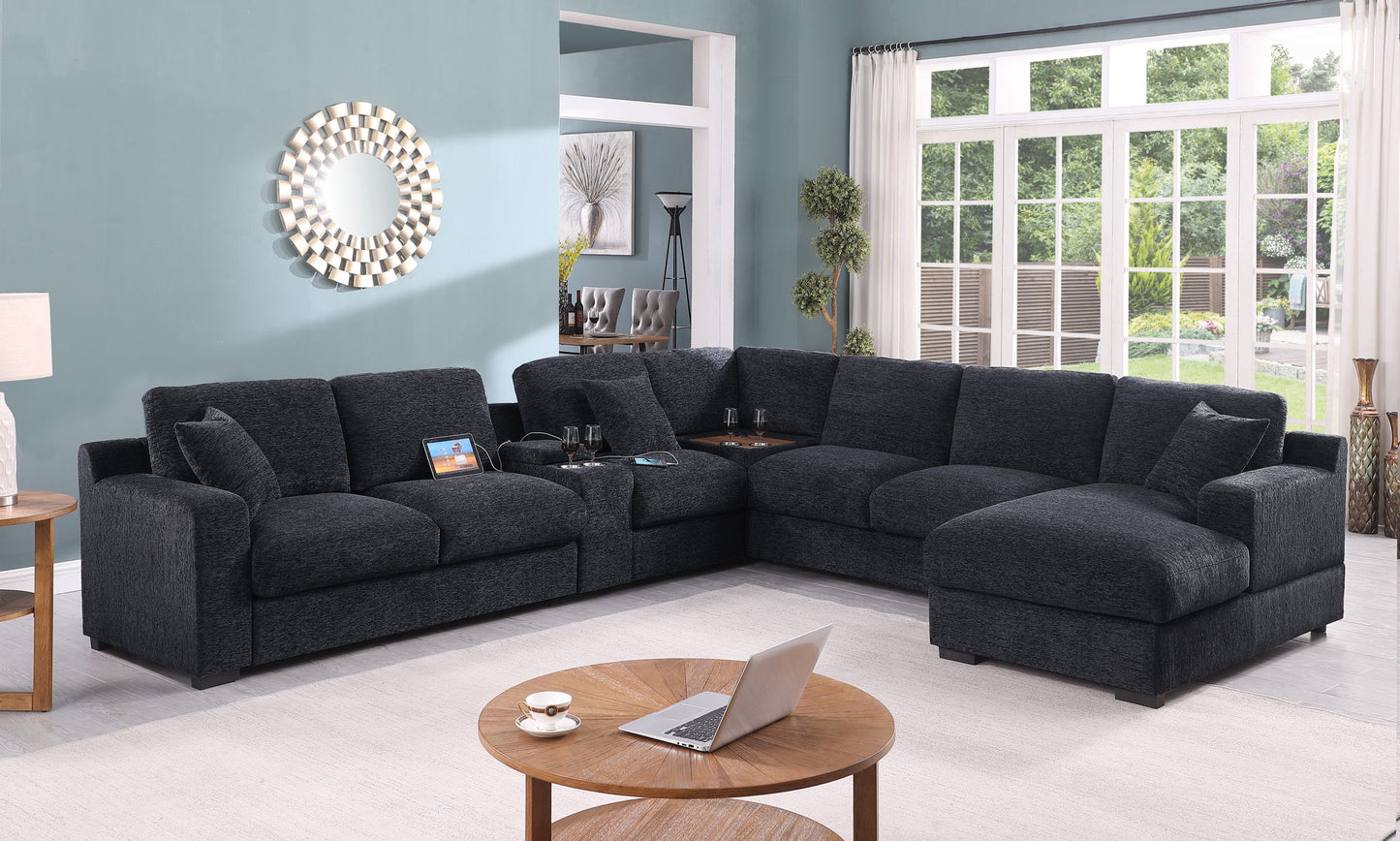 Celine - Chenille Fabric Corner Sectional Sofa With Right-Facing Chaise, Cupholders, And Charging Ports